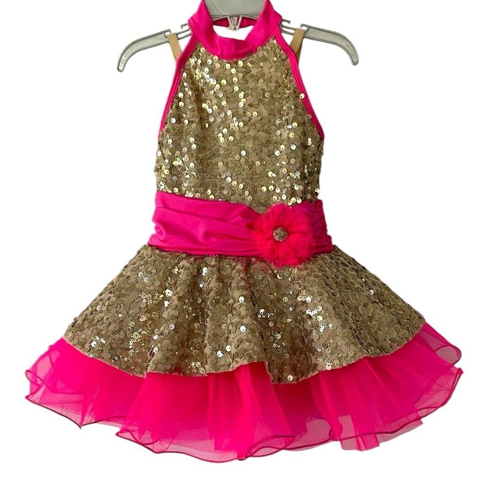 Revolution Costume Collection Hot Pink Sequin Gold Dancewear SC
